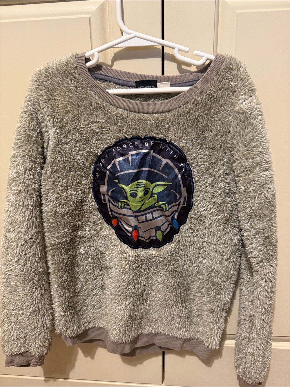 Star Wars Plush Sherpa Sweater with Grogu Patch - Light Olive